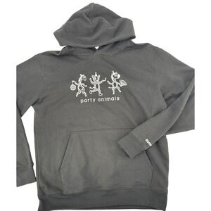 MADE‎ Party Animals Graphic Hoodie Sweatshirt Men's Medium Black Party Rave Fun
